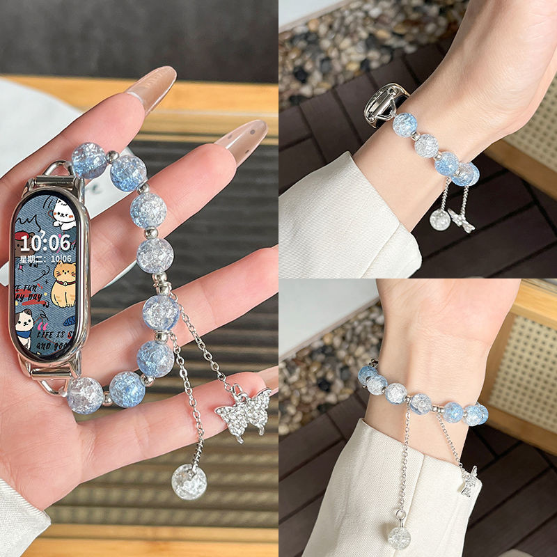 Straps Jam Xiaomi Band 10/9/8 Strap Xiaomi Mi band 10 Mi band 9 Mi band 8 Beads + Metal Tali Penggan