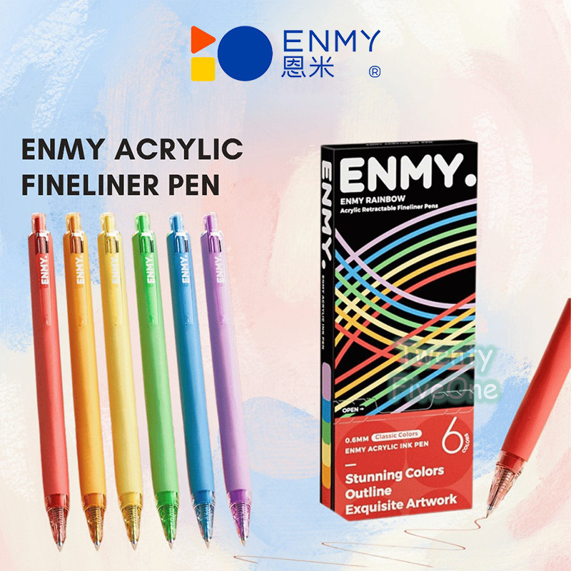 

ENMY Rainbow Series Acrylic Retractable Fineliner Pens 6 PCS/SET