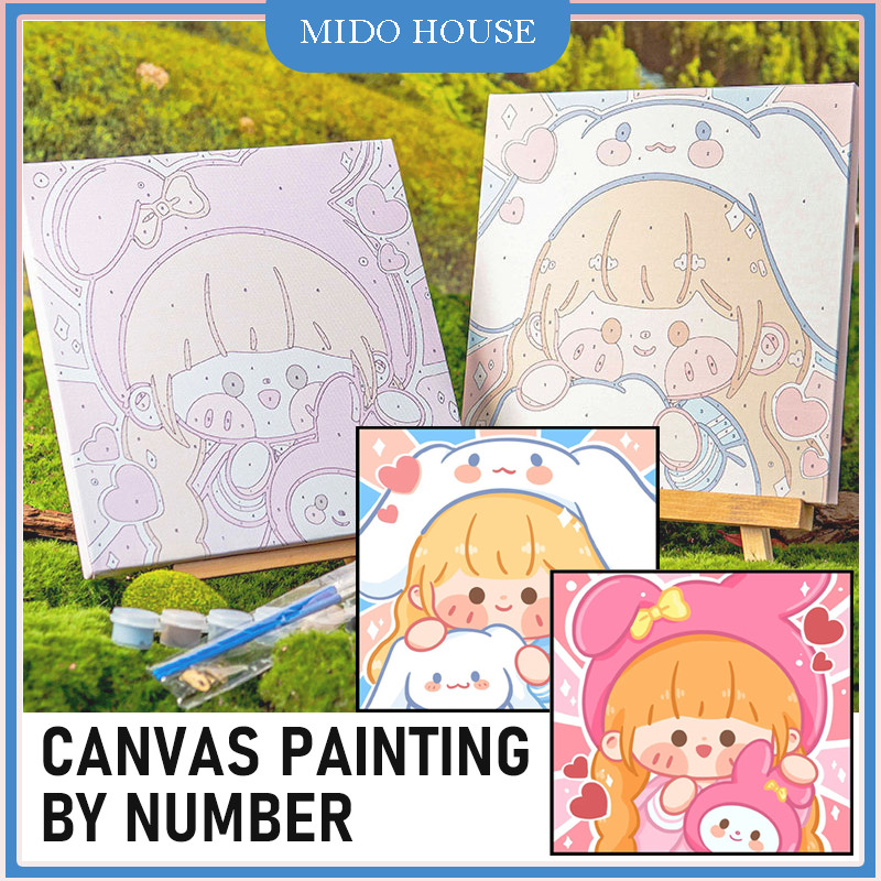 

Canvas Painting By Number/20x20 CM Kartun Sanrio Diy Painting Kit Canvas Paint Set/ Aesthetic Kanvas Lukis
