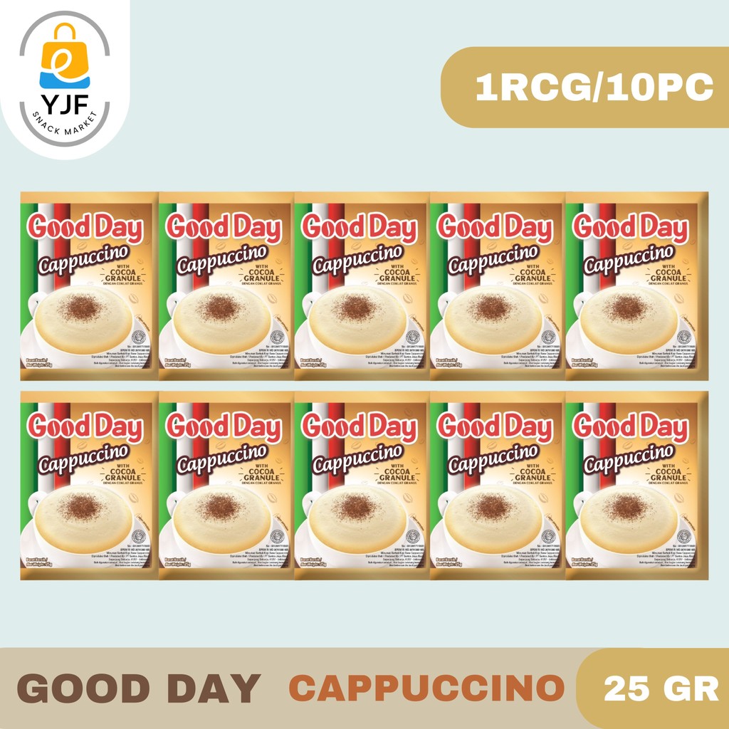 

Good Day Cappucino 25g - 1 RCG/10PCS / Cappucino Coffe / Good Day Kopi / Kopi Instan / Kopi Seduh Bubuk