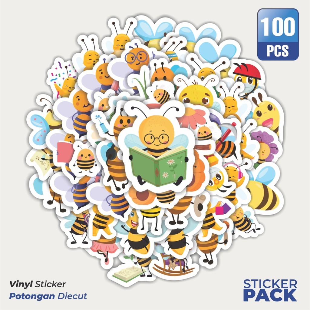 

Stiker Vinyl Hewan Lebah Waterproof Aesthetic- Untuk Laptop, Motor, dan Helm - Paper Stationery Pack