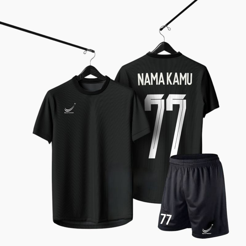 CB55 Satu set Baju Olahraga Outdoor Training Pria wanita polos Lengan pendek Sablon Nama nomor pungg