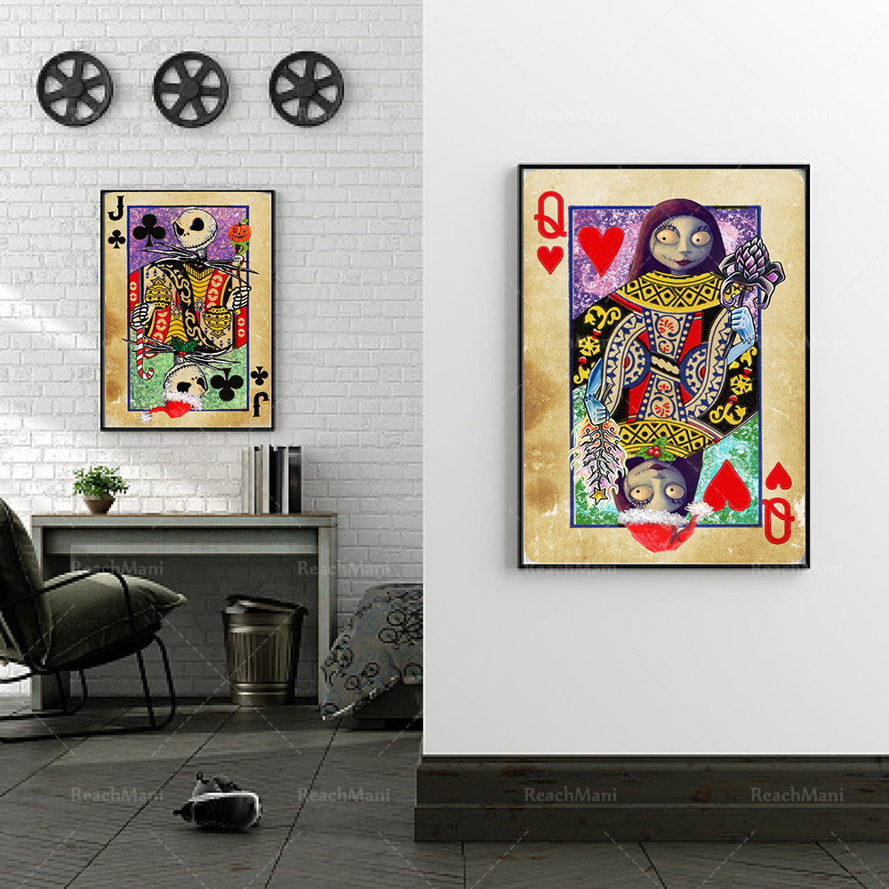 

Playing cards, club jack, queen of hearts, casino gifts, nightmare print posters before movie decoration