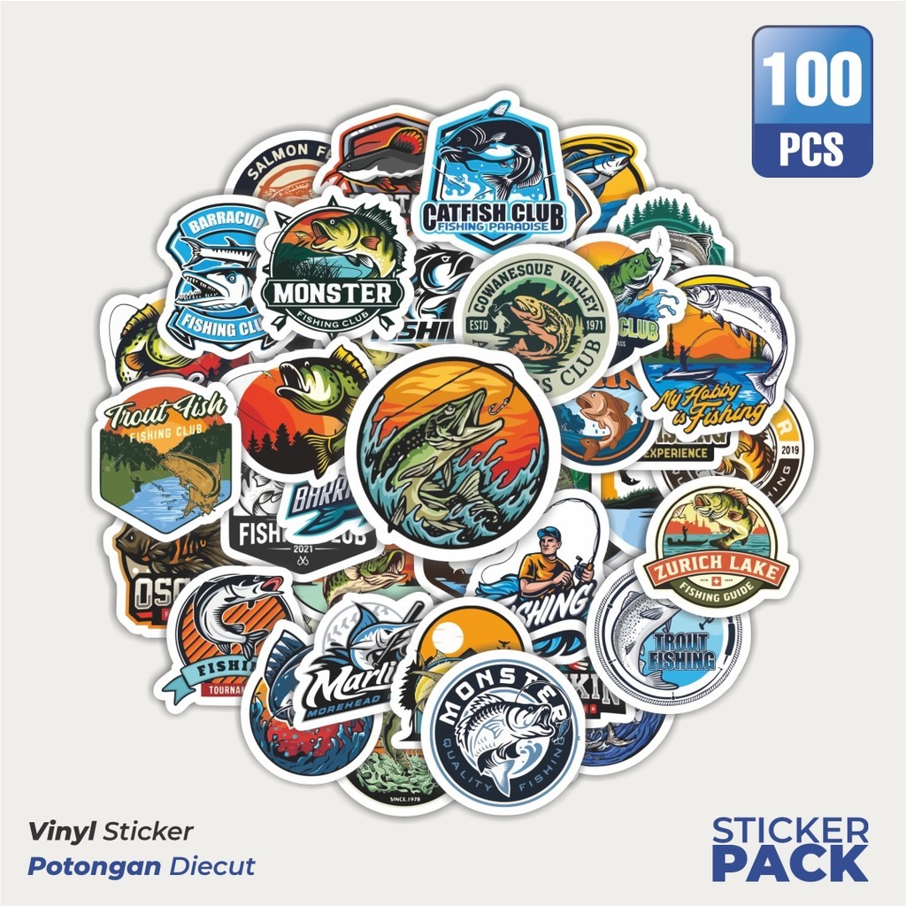 

MURAH 100 PCS Stiker Logo Fishing [Memancing] Waterproof Aesthetic- Untuk Laptop, Motor, dan Helm - Paper Stationery Pack