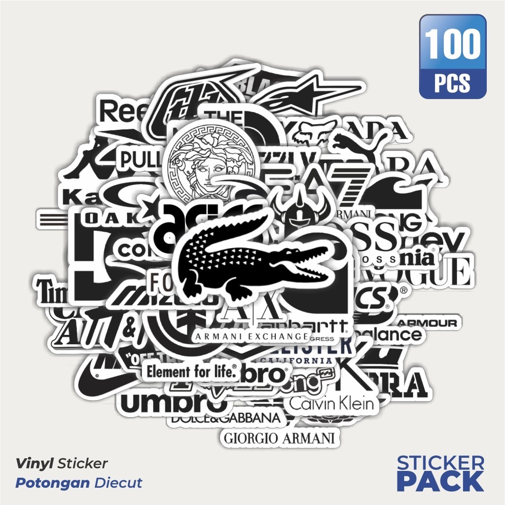 

MURAH 100 PCS Stiker Random Logo Brand Black & White Versi 3 Waterproof Aesthetic- Untuk Laptop, Motor, dan Helm - Paper Stationery Pack