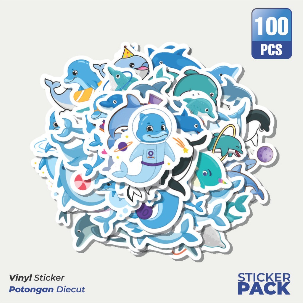 

100 PCS STIKER Hewan Lumba-Lumba Waterproof Aesthetic- Untuk Laptop, Motor, dan Helm - Paper Stationery Pack