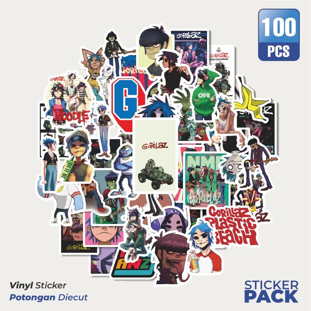 

MURAH 100 PCS Stiker Random Band Gorillaz Versi 7 Waterproof Aesthetic- Untuk Laptop, Motor, dan Helm - Paper Stationery Pack
