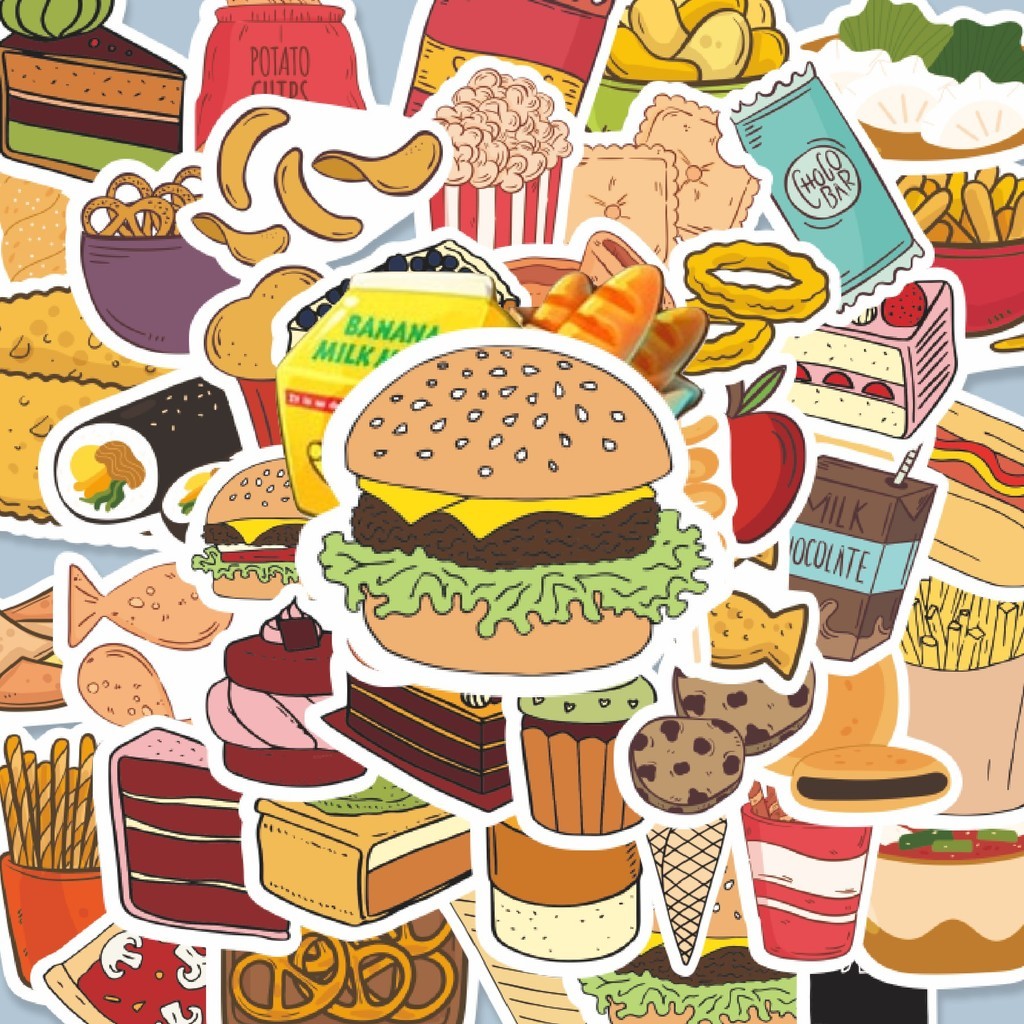 

100PCS Lucu Stiker Snack [Makanan] Stiker Aesthetic Stiker Anti Air Stikers Berperekat Waterproof sticker decal buat Motor Helm Buku Journal Koper Casing HP Laptop Botol Minum Hadiah anak