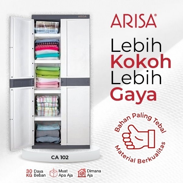 ARISA CA 102 /  CA 102 A (FREE GIFT)  - LEMARI PLASTIK JUMBO / LEMARI PAKAIAN 2 PINTU RAK HANGER / L