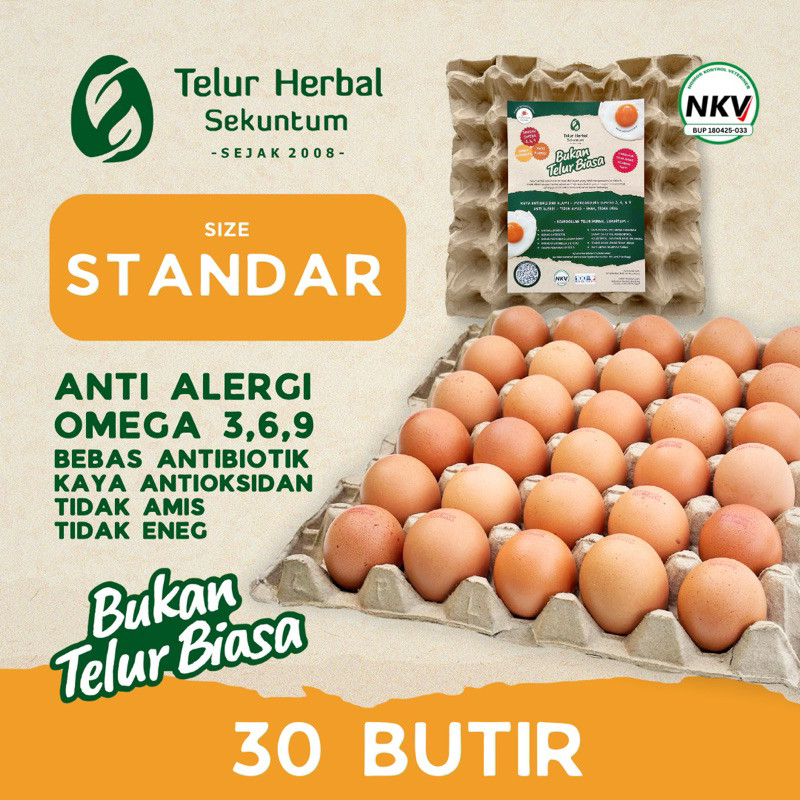 

Telur Herbal Sekuntum (30 butir) - Telor Ayam Anti Alergi, Omega 3 6 9, Bebas Antibiotik, Tidak Amis
