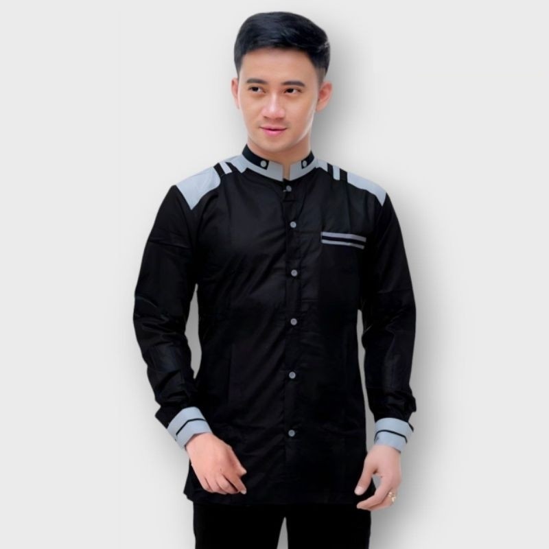 Baju Koko Pria Dewasa Lengan Panjang Motif Adidas Abu