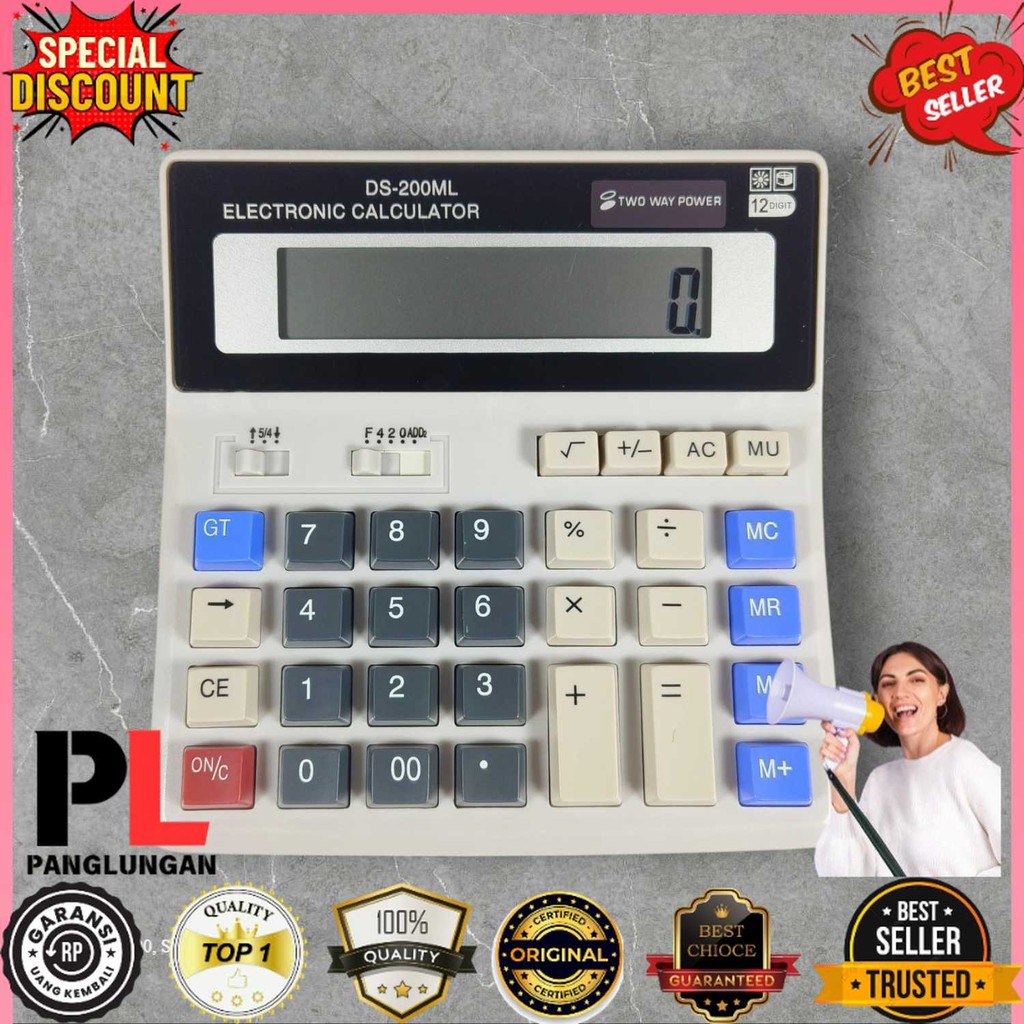 

DEXIN Kalkulator 12 Digit Large LCD Display Two Way Power Solar - DS-200ML