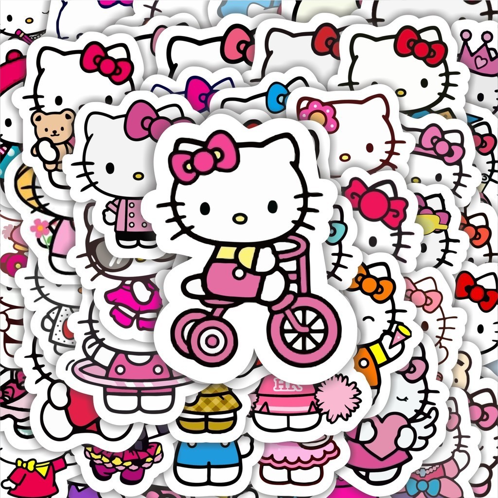 

100PCS Lucu Stiker Kartun Hello Kitty Stiker Aesthetic Stiker Anti Air Stikers Berperekat Waterproof sticker decal buat Motor Helm Buku Journal Koper Casing HP Laptop Botol Minum Hadiah anak