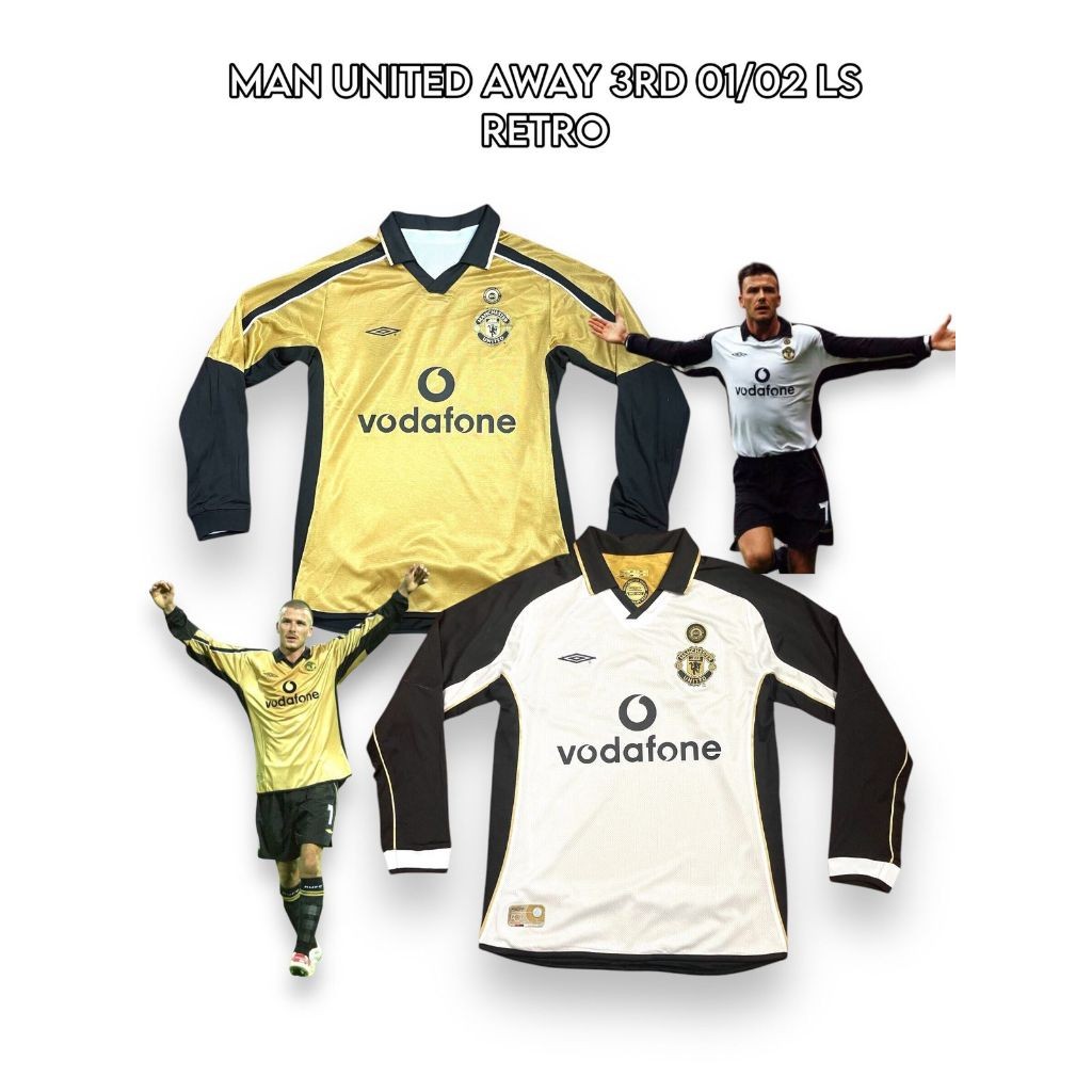 JERSEY BOLA RETRO MU MAN UNITED AWAY THIRD 2001 2002 CENTENARY 100TH BOLAK BALIK VINTAGE LONG SLEEVE