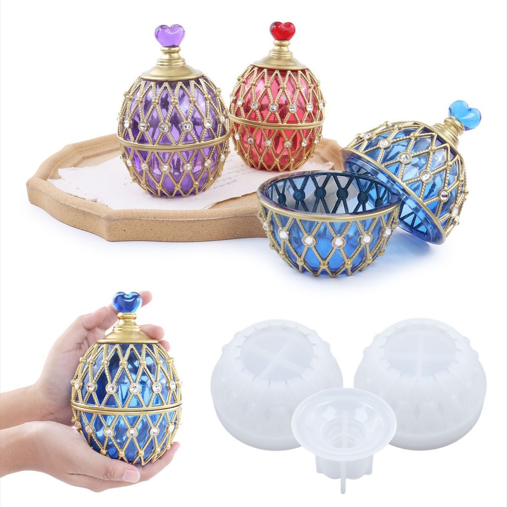 

Diy Crystal Adhesive Drop Epoxy Egg Shaped Storage Box Diamond Mounted Love Jewelry Box Storage Box Mirror Silicone Mold