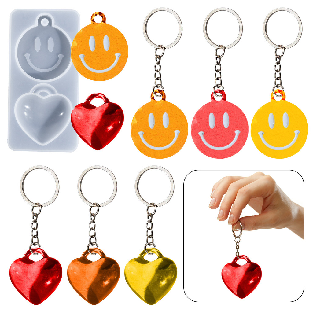 

Silicone Mold Kit DIY Love Heart & Smiley Face Pendants for Keychains/Bag Charms, Epoxy Resin Craft Supplies for Jewelry Making