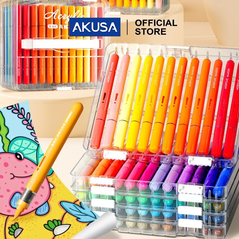 

AKUSA Marker Acrylic Pen 12/24/36/48/60/72 Warna Spidol Box Tingkat Brush Lentur MW008CO
