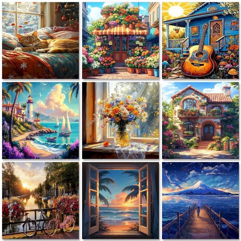 

GATYZTORY Picture By Number Courtyard Lanscape Kits DIY Painting By Number Drawing On Canvas HandPainted Art Gift Home Decor