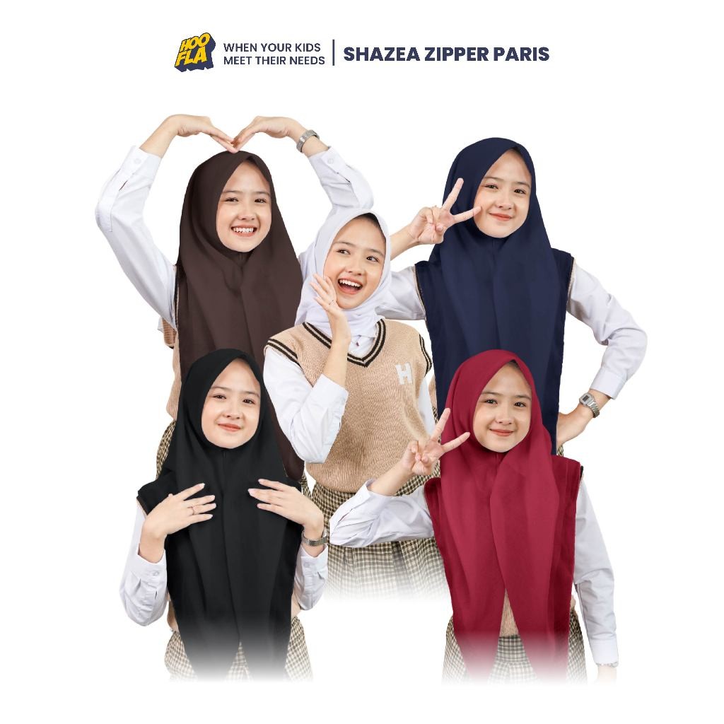 Hoofla Kerudung Jilbab Instan Zipper Paris Premium Anak Shazea Zipper Paris