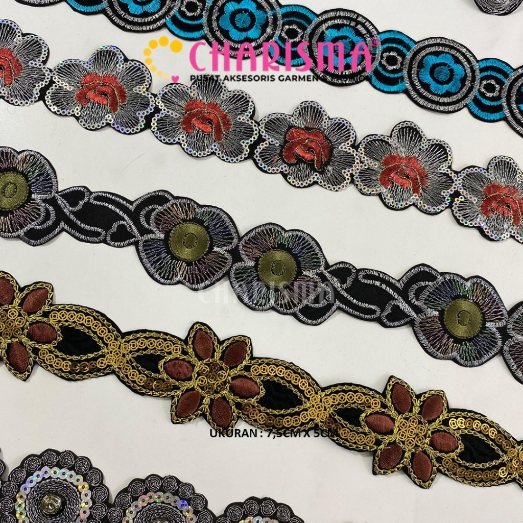 Charisma Renda Bordir  - Renda India / Renda Bordir Pinggiran Gamis / Lebar Variatif / Harga Per 1 Y