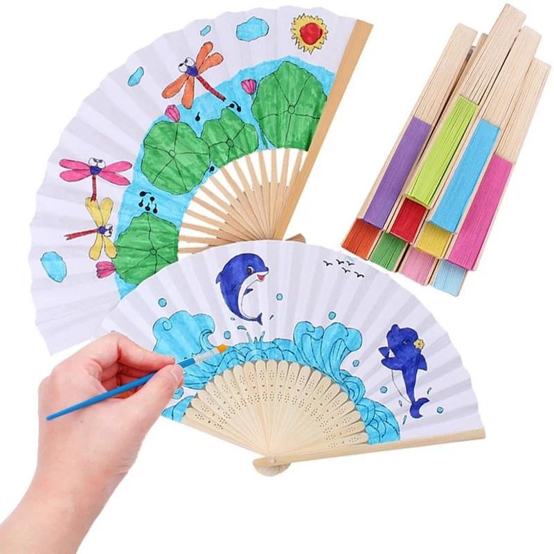 

1pc Hand Held Fan Blank for Wedding Party Decors Wed Gifts DIY Paper Bamboo Folding Fans for Practice Calligraphy Painting Fans