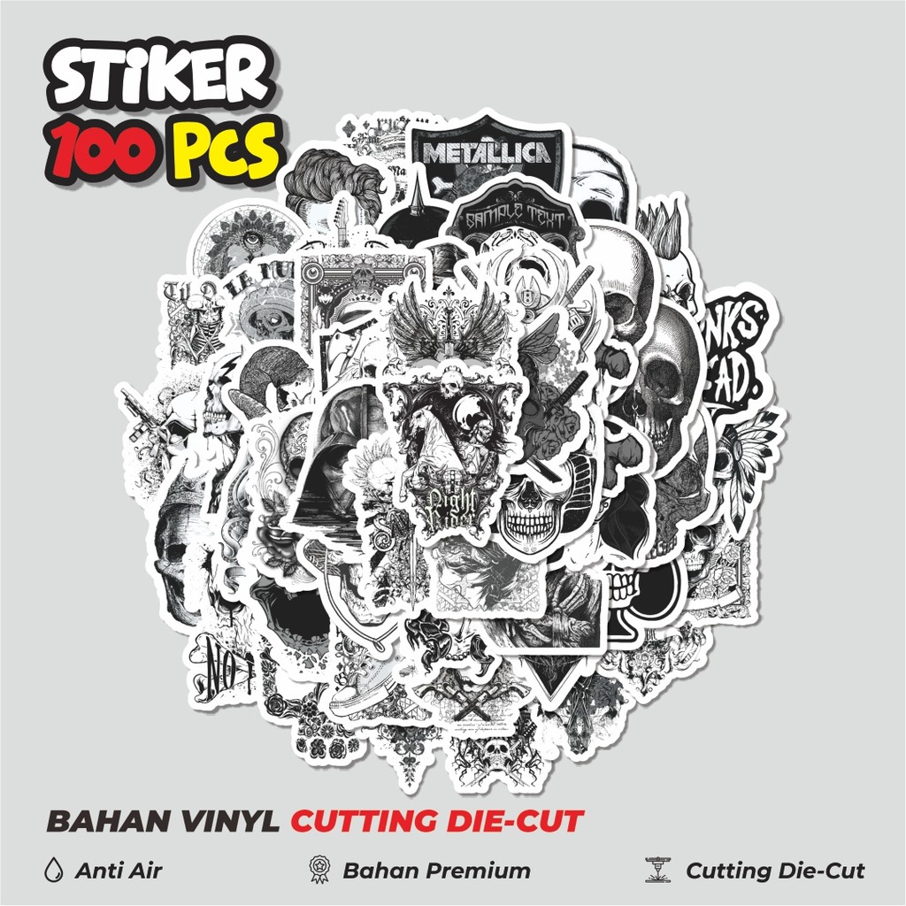 

Terbaru! 50 pcs Stiker Punk Gothic Art Classical Black & White Dekorasi Lucu Kreatif untuk Notebook, Skateboard, HP