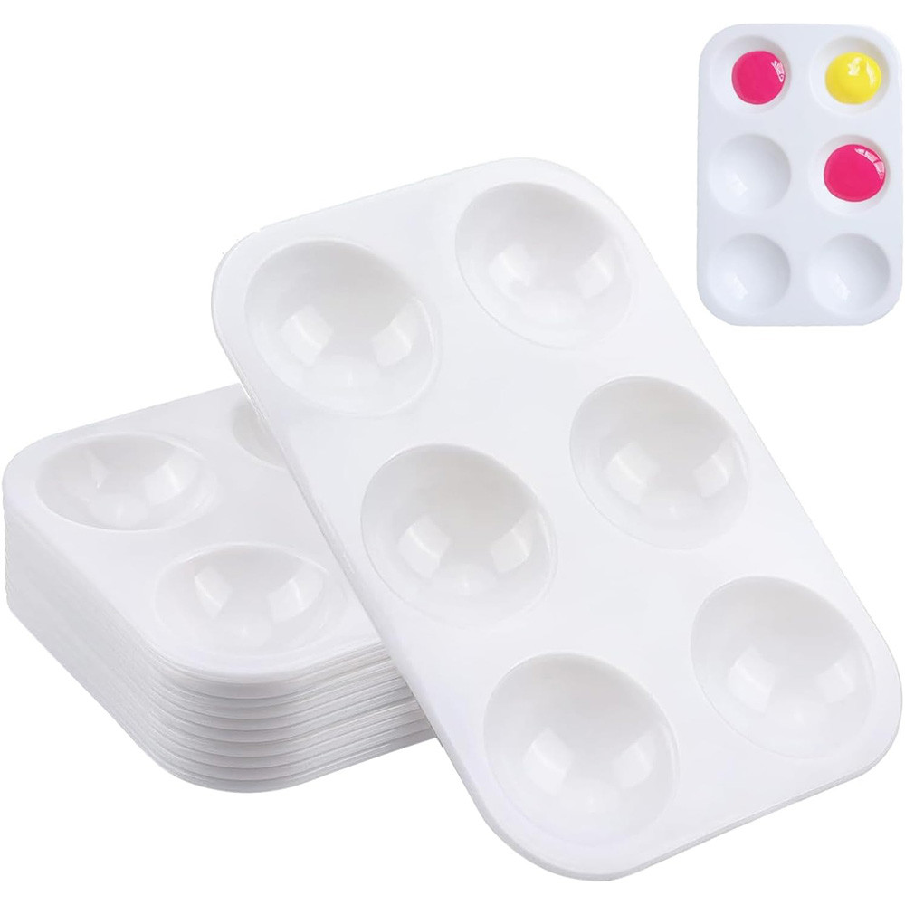

2/8/20/50/100 PCS White Plastic Watercolor Palette, 6 Wells Rectangular Paint Palettes for DIY Craft, Art Painting Class
