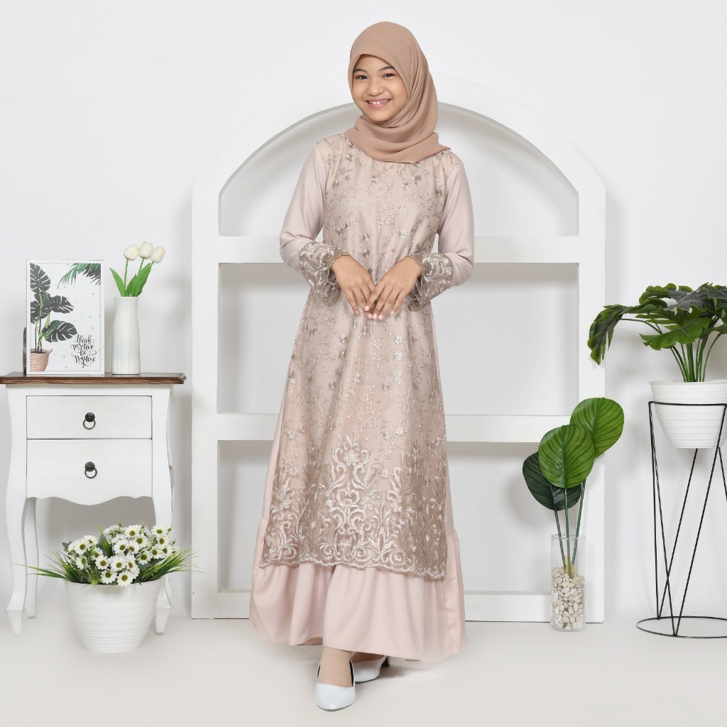 GAMIS MITHA ANAK MAXI TANGGUNG 9-12th DRESS MUSLIM REMAJA BRUKAT TILE BORDIR LEBARAN IDUL FITRI PRAM