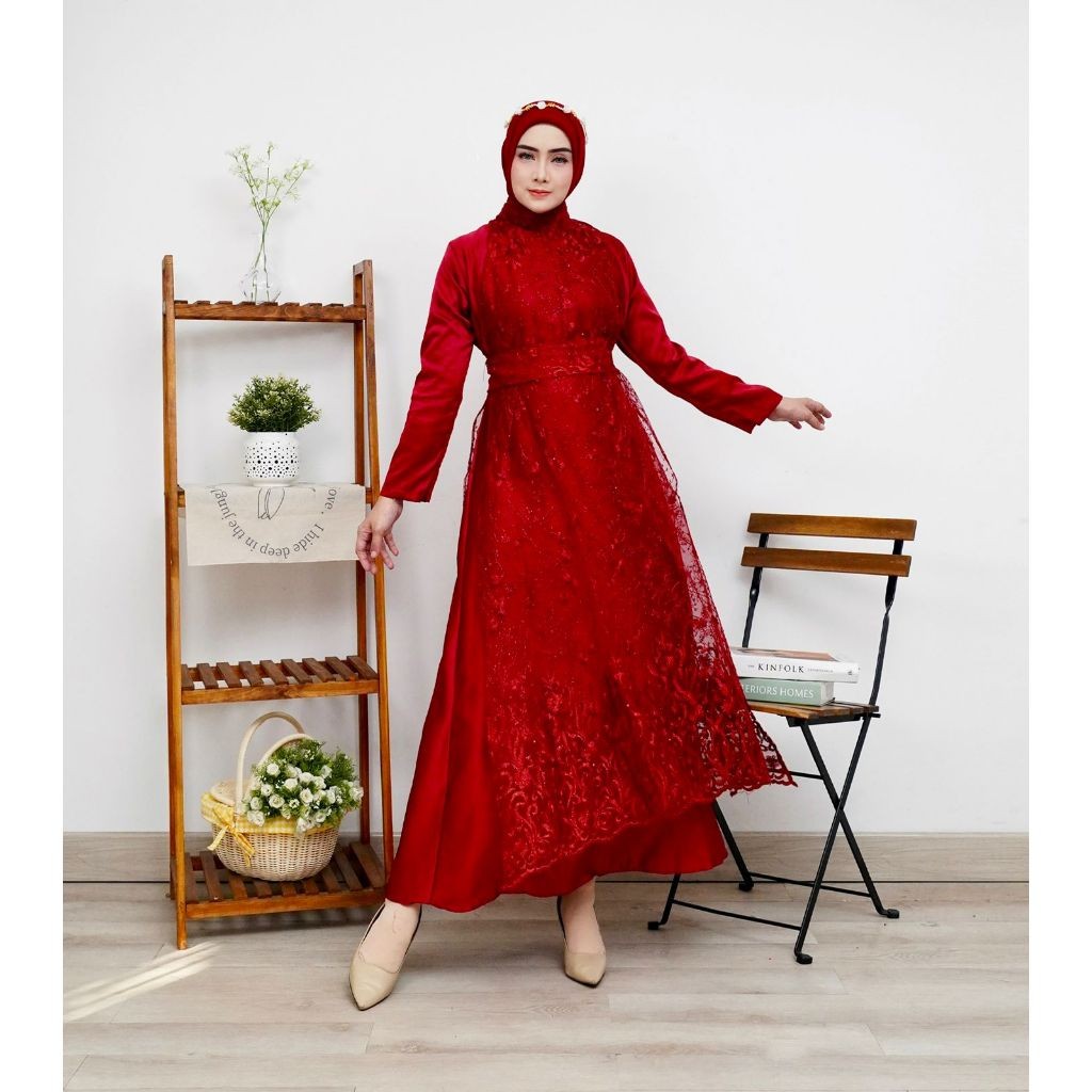 2IN1 THALITA DRESS INNER + OUTER BRUKAT TILLE PREMIUM / FREE BELT / SET GAMIS MAXI DRESS KONDANGAN P