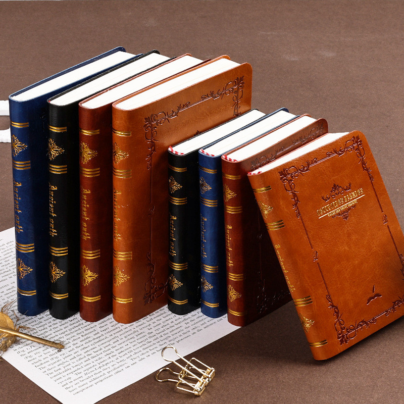 

A6A7 Vintage hot gold printed notebook cute compact portable pocket hard shell PU leather note book School supplies office diary