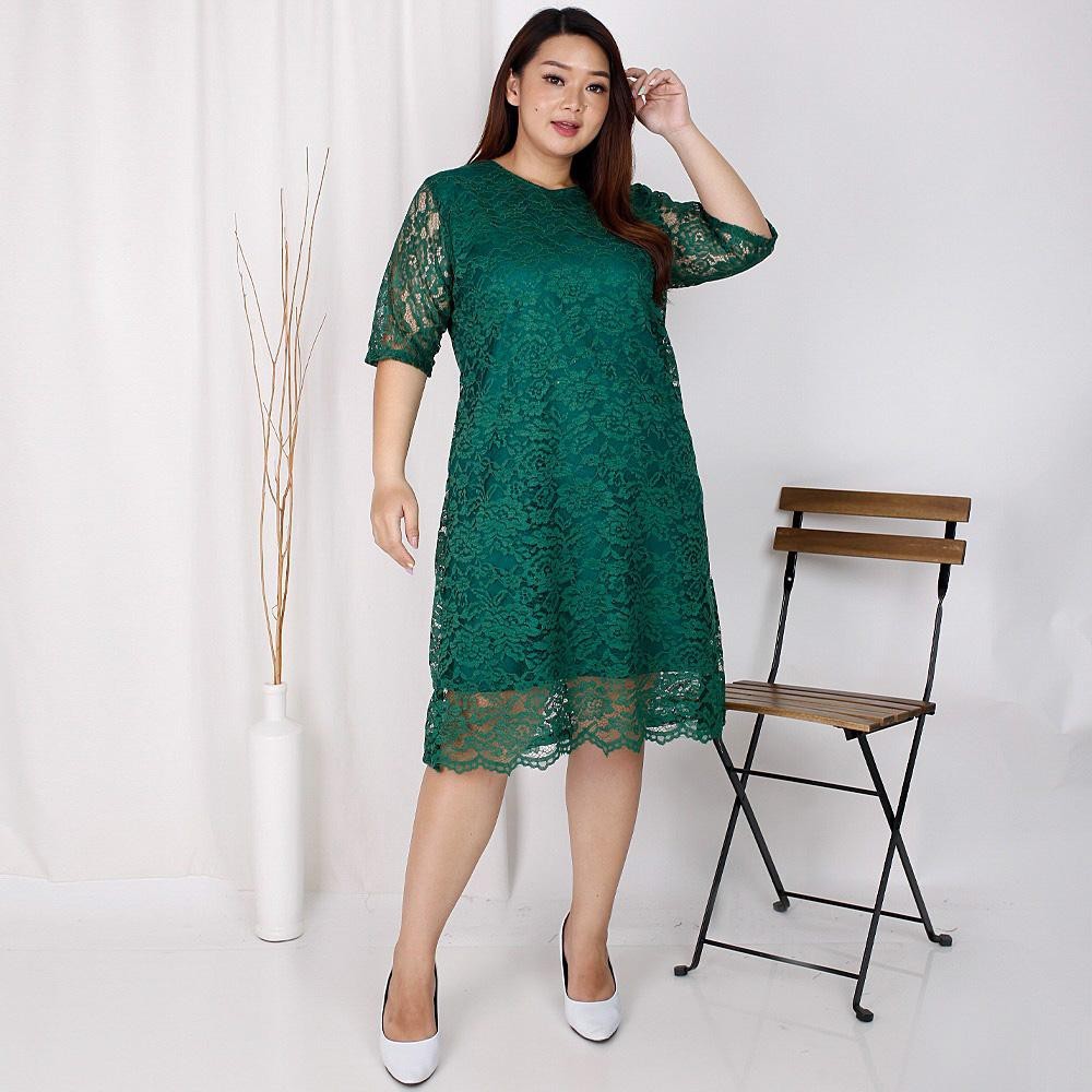 (SIZE S - XXL) Dress Big Size Brukat Jumbo Dres Brokat XXL Bigsize Dress Natal Imlek