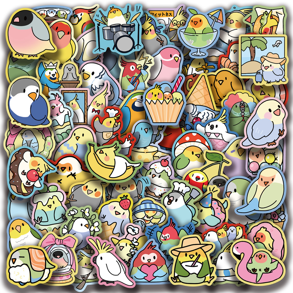 

70Pcs Small Parrot Stickers Journaling Scrapbook Decals Waterproof Luggage Phone Case Decoration Vinyl Craft Stickers
