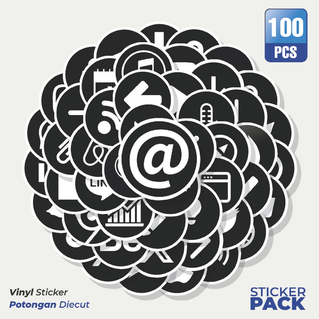 

Super Hemat! 100 PCS Stiker Rounded Icon Waterproof Aesthetic- Untuk Laptop, Motor, dan Helm - Paper Stationery Pack