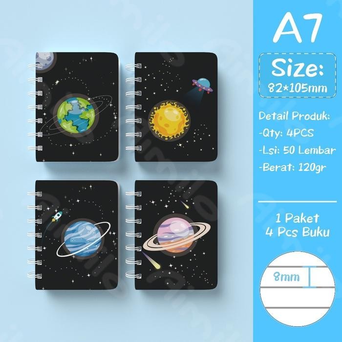 

Paus Biru - [PAKET BUNDLE ISI 4] Scrapbook Notebook Mini A7 Isi 4 PCS Buku Kecil Catatan Buku Notes Kecil 50 Lembar - Semesta(Isi 4PCS)