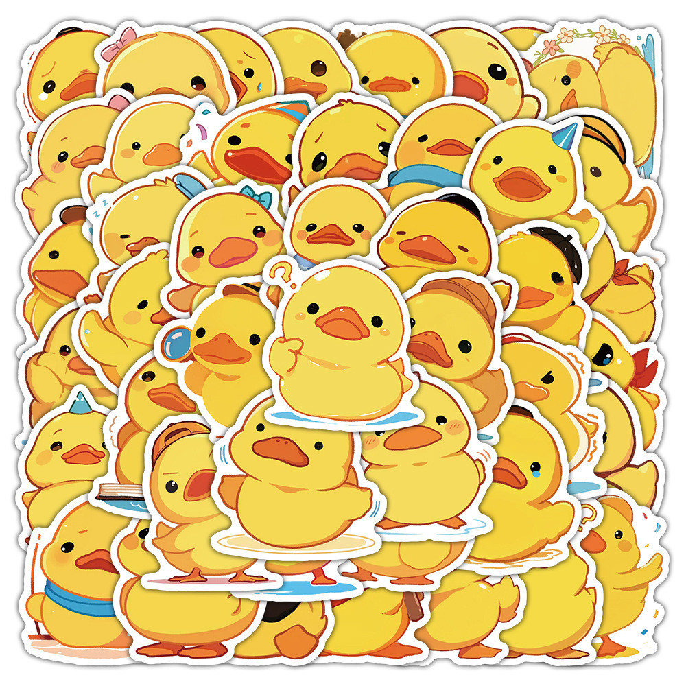 

50PCS Cute Yellow Duck Sticker Children Award Decals Stationery Phone Laptop Water Bottle Luggage Desk Door Waterproof Stickers