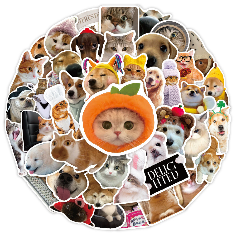 

50PCS Cute Dog Cat MEME Funny Animals Stickers Kawaii Cartoon Decals Skateboard Notebook Luggage Phone Car Sticker Toy