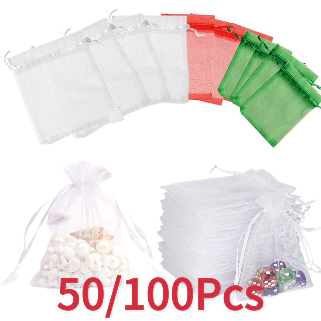 

50/100PCS White Drawstring Organza Bags 7x9 9x12 10x15 15x20 20x30cm Wedding Party Jewelry Gift Packaging Bags Pouches