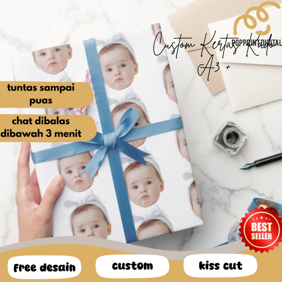 

PpD Kertas Kado Custom Desain Muka Wajah Aesthetic Bisa Tambah Tulisan Wrapping Papper Hadiah