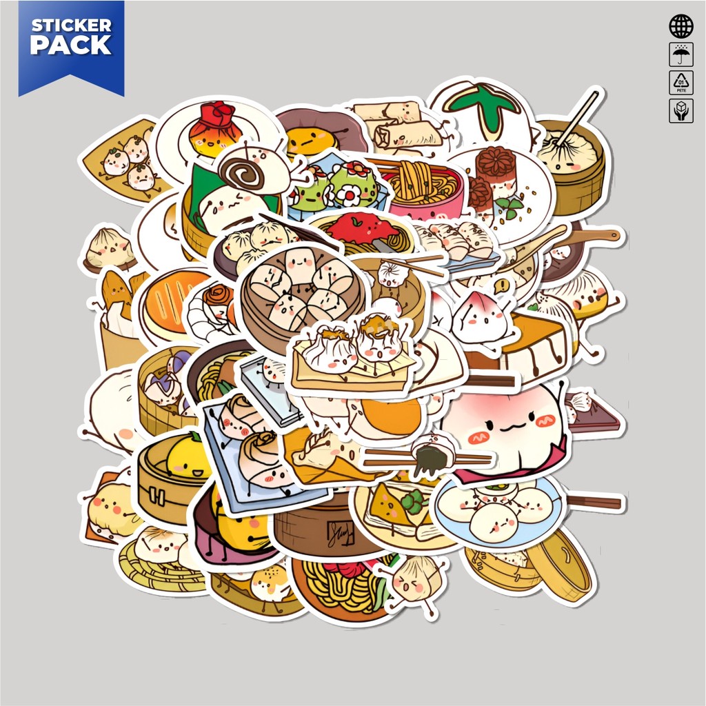 

[100PCS]Stiker Pack Stiker Chinesee Dimsum Aesthetic Vinyl Anti Air Dekorasi Sticker Laptop Buku Journal Koper Helm Casing HP Gitar Helm Skateboard