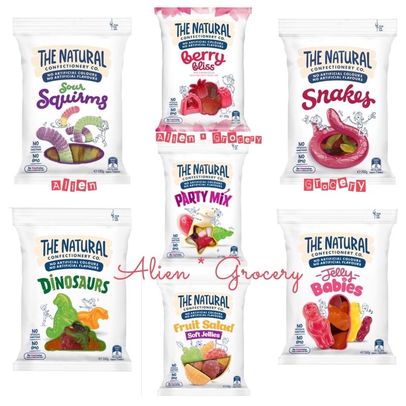 

The Natural Confectionary Co Berry Bliss Dinosaurus Jelly Babies Party Mix Snakes Fruit Salad Squirms