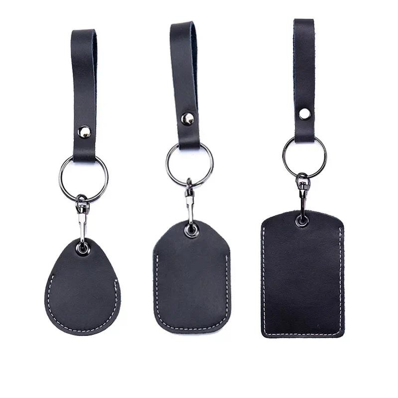 

ID Card Case Keychain Access Card Bag Key Tag Ring Cow Leather Card Holder Keychain Key Ring Door Lock Access Tags