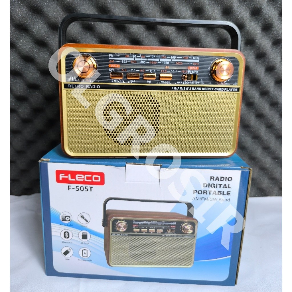PILIHAN SHOPE Radio Speaker Fleco F-505T Bluetooth Mp3 | Radio Retro 3 Band Fm/Am/Sw/ Radio Digital