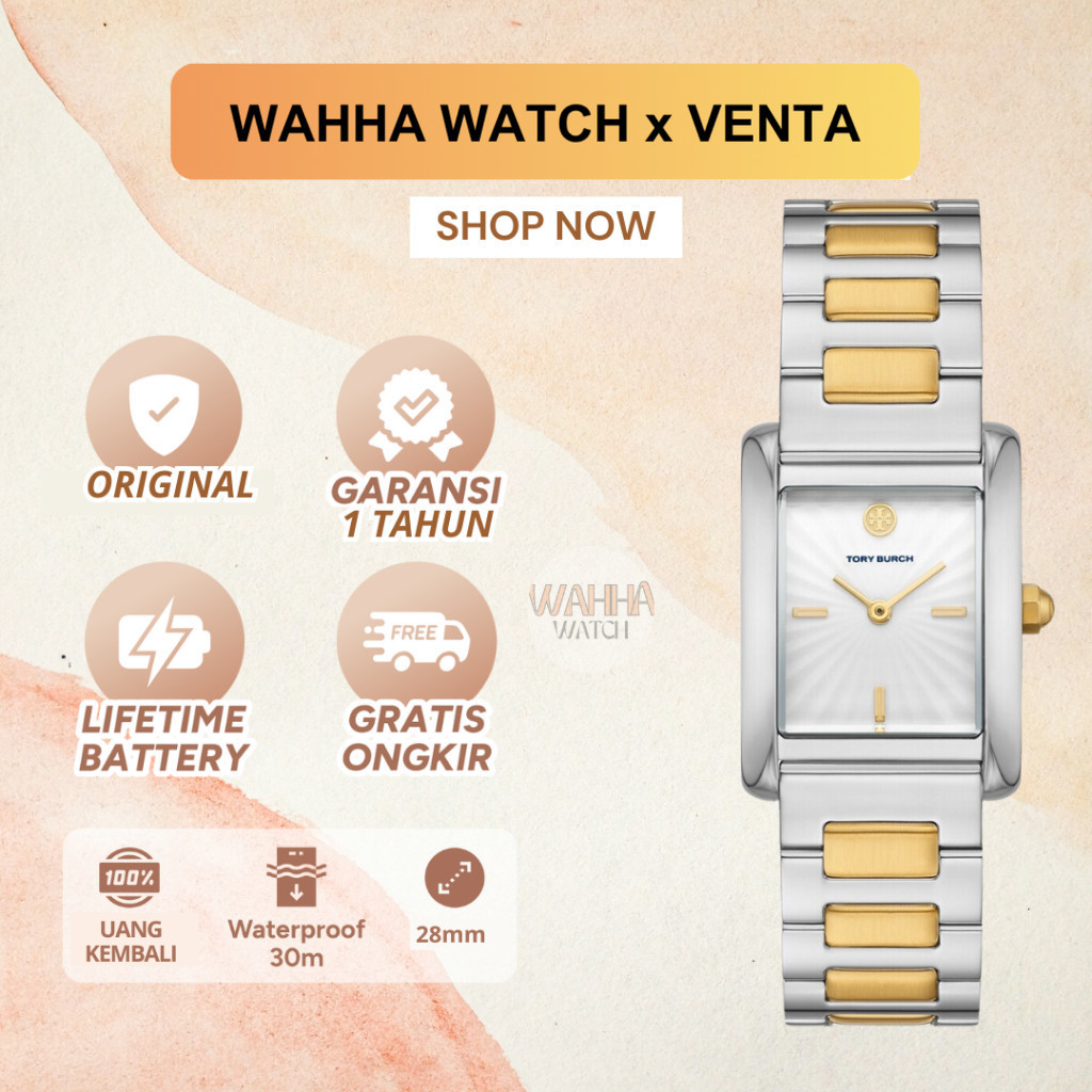 Jam Tangan Wanita Tory Burch TBW1024 / TBW-1024 The Eleanor Two-Tone Gold Stainless Steel Bracelet  