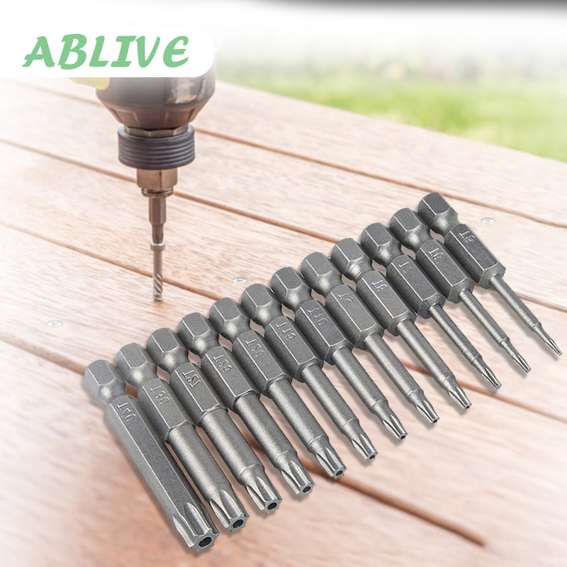 Isi 12 Obeng Mata Bintang T5-T40 Mata Obeng Torx Magnet 50mm Hex Shank Mata Obeng