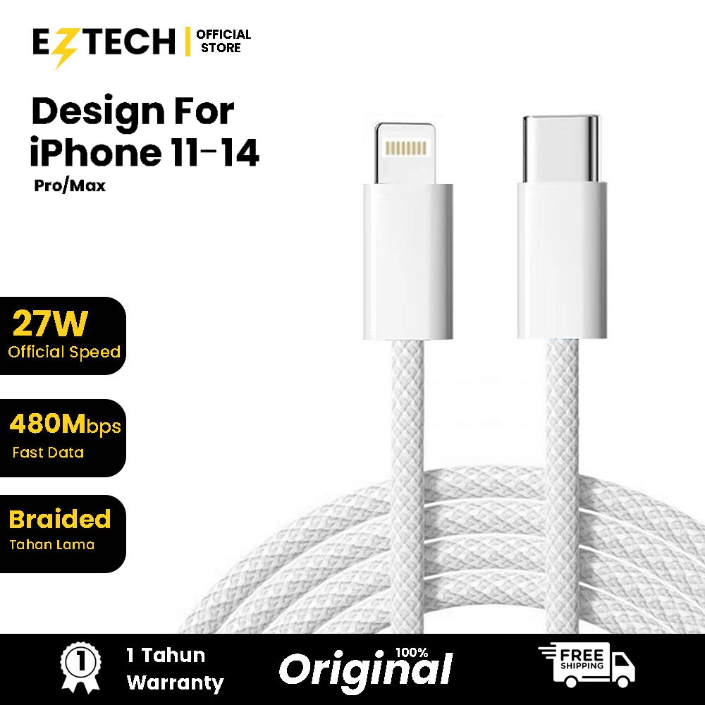 EZTECH Kabel Data iPhone fast charging PD 27W Type C To Lighting for iphone 13-14 Pro /Pro Max Origi