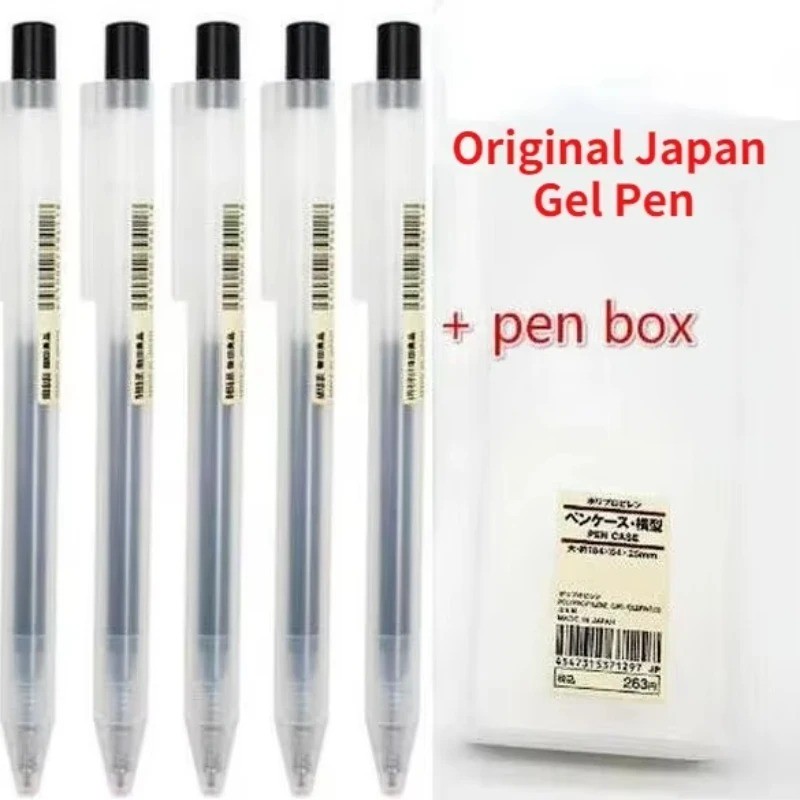 

10/5Pcs Lot Press Gel Pen add Box Set Similar MUJIs Style 0.5mm Ink Gel Pen Office Ink Transparent Pen Case Bag