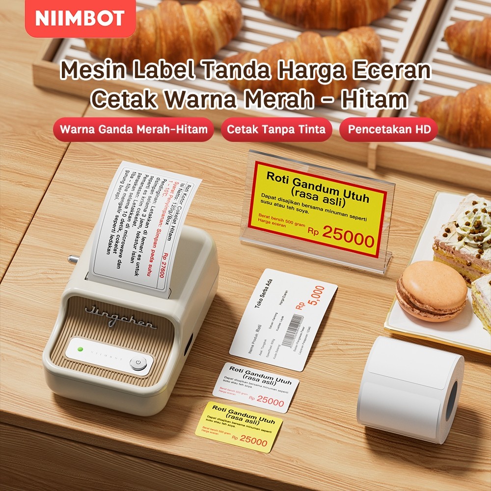 NIIMBOT B21 Printer Label Barcode Harga Makanan, Cocok untuk Kantor/Toko/Rumah Membuat Stiker Label