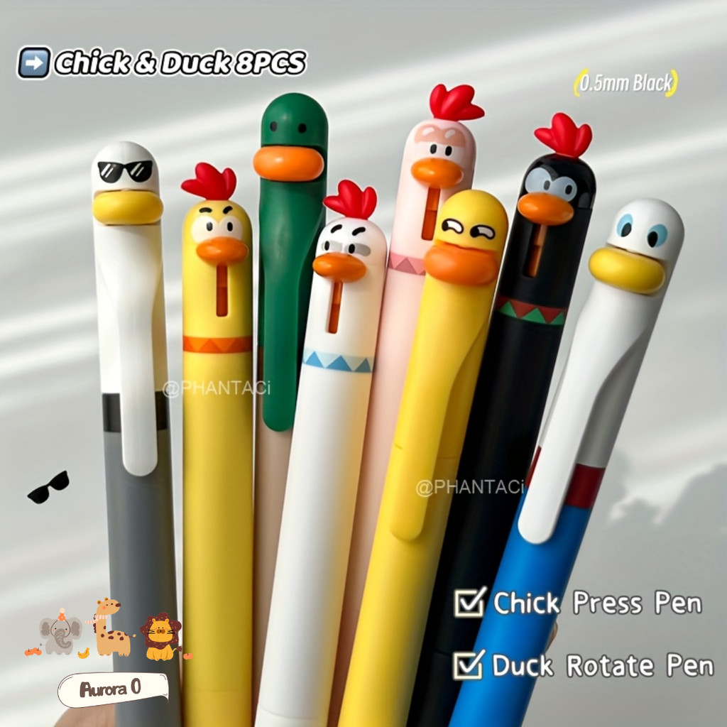 

[COD✅] Pena gel berputar kreatif bebek kecil dan ayam 0,5mm pena tulis hitam menyediakan hadiah kecil