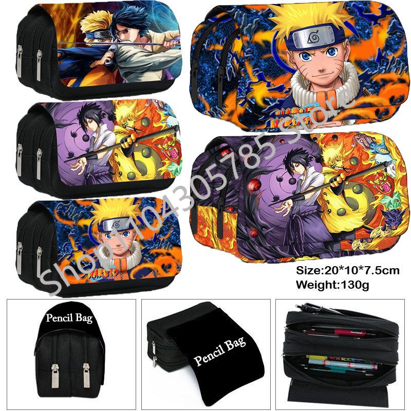 

Anime Ninja Large Capacity Pencil Case Sasuke Pen Bag Cartoon Printed Flap Stationery Box Cute Anime Bags Student Supplies Gift