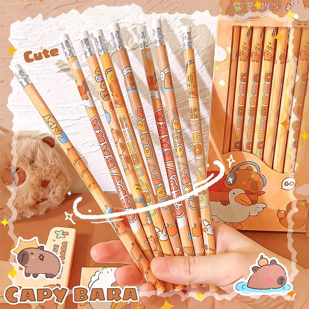 

8Pcs Capybara HB Pencil With Rubber Head Cartoon Sketch Writing Drawing Pencil School Office Stationery
